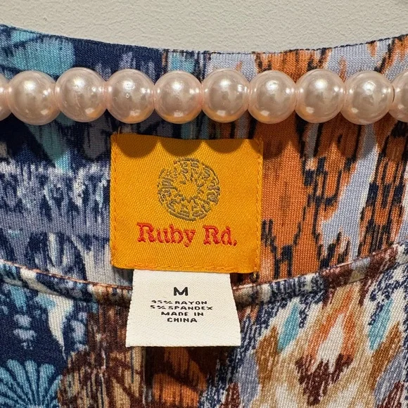 Ruby Rd. Blue and Brown Geometric Blouse - Picture 3 of 6